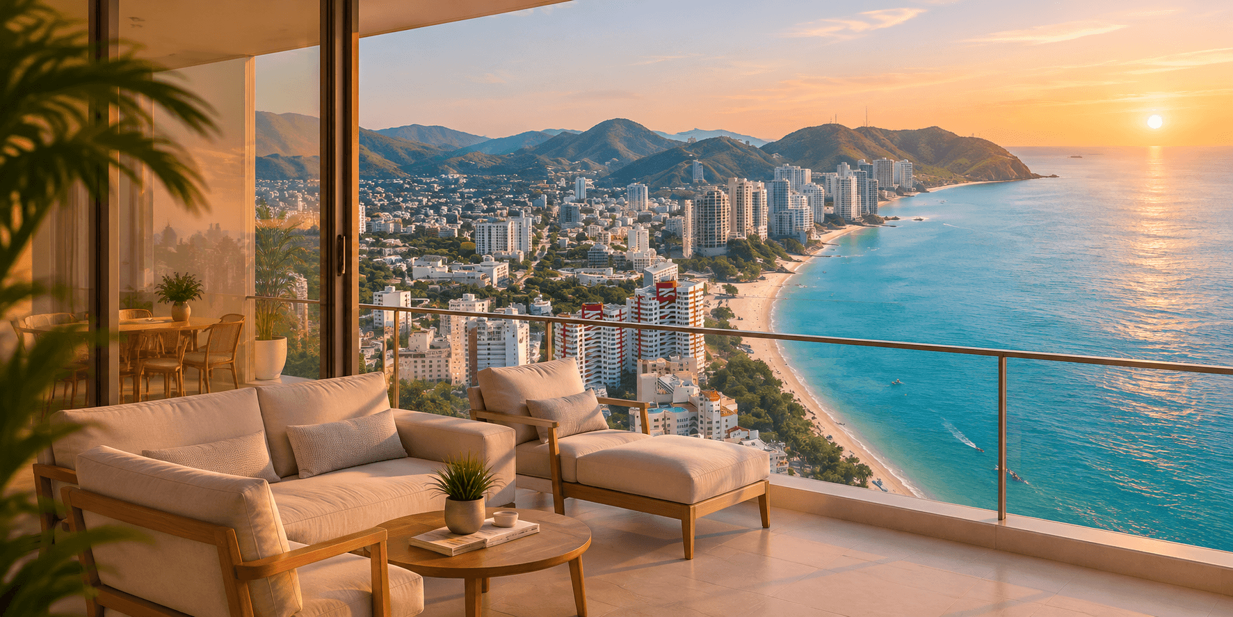 Terraza de un apartamento LIVIC con vista al mar Caribe en Santa Marta